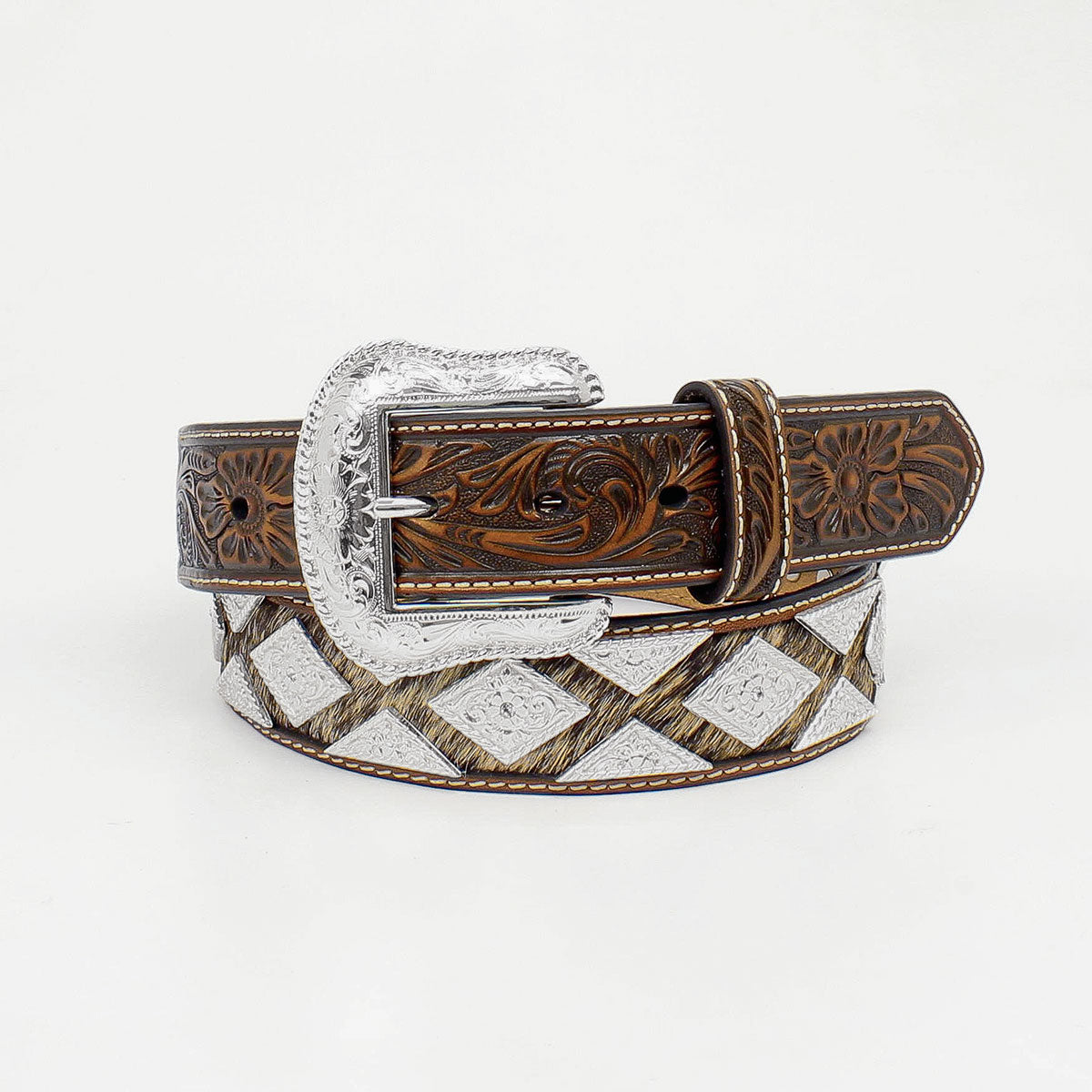 Nocona Tan Calf Hair Triangle Beaded Belt