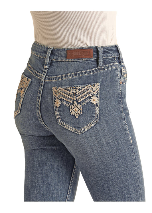 Rock & Roll Denim High Rise Stretch Aztec Pocket Bootcut Jean