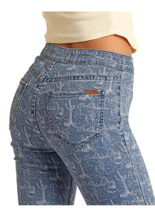 Rock & Roll Denim High Rise Extra Stretch Desert Print Flare Jean