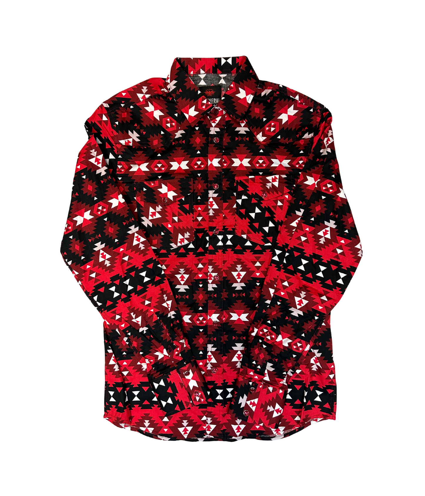El General Men's Tribal Snap Button Long Sleeve Shirt - Red