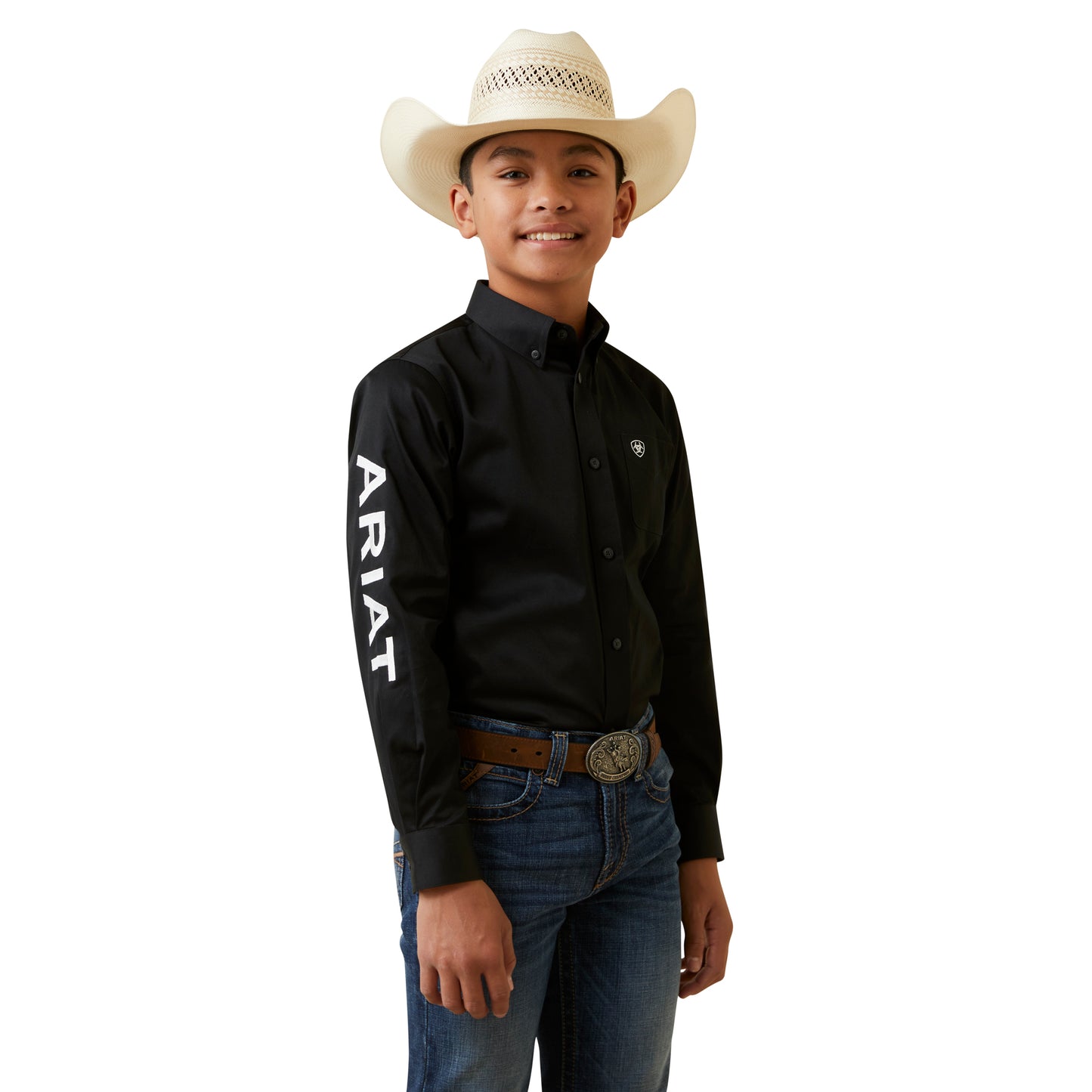 Ariat Boy's Team Logo Twill Classic Fit Shirt - Black