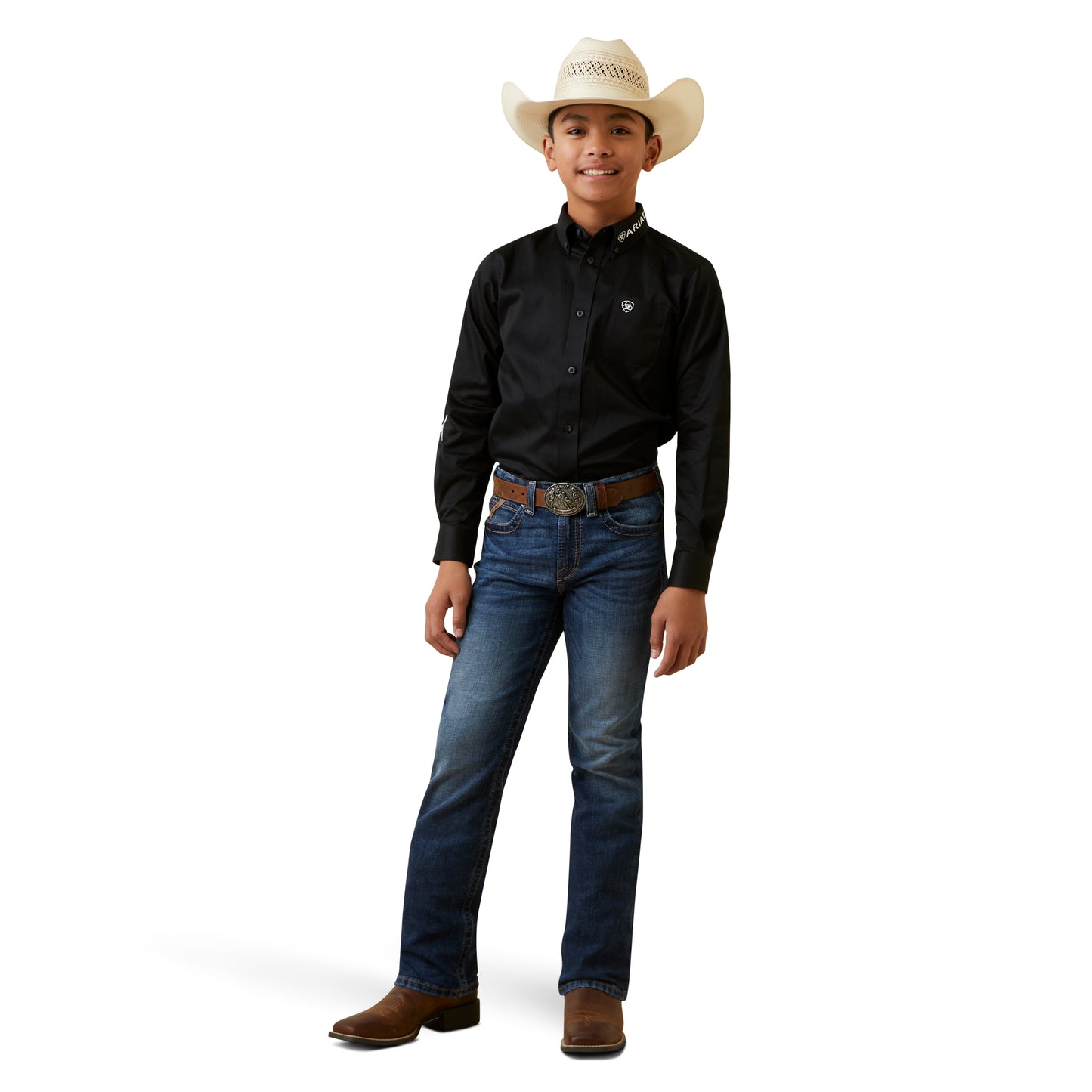 Ariat Boy's Team Logo Twill Classic Fit Shirt - Black
