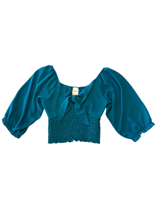 Women's Tie Front Scrunch Top - Blue (FINAL SALE)