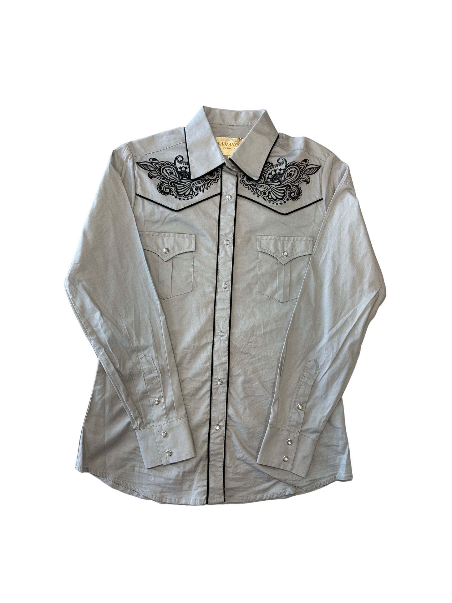 Women's Floral Embroided Button Down Shirt - Grey (FINAL SALE)