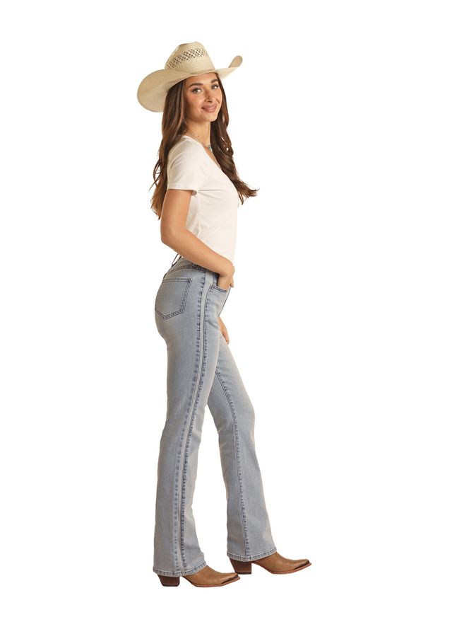 Rock & Roll Women's Denim High Rise Stretch Light Blue Bootcut Jean