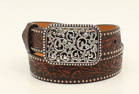 Ariat Girl's Floral Embossed Bling Buckle Belt