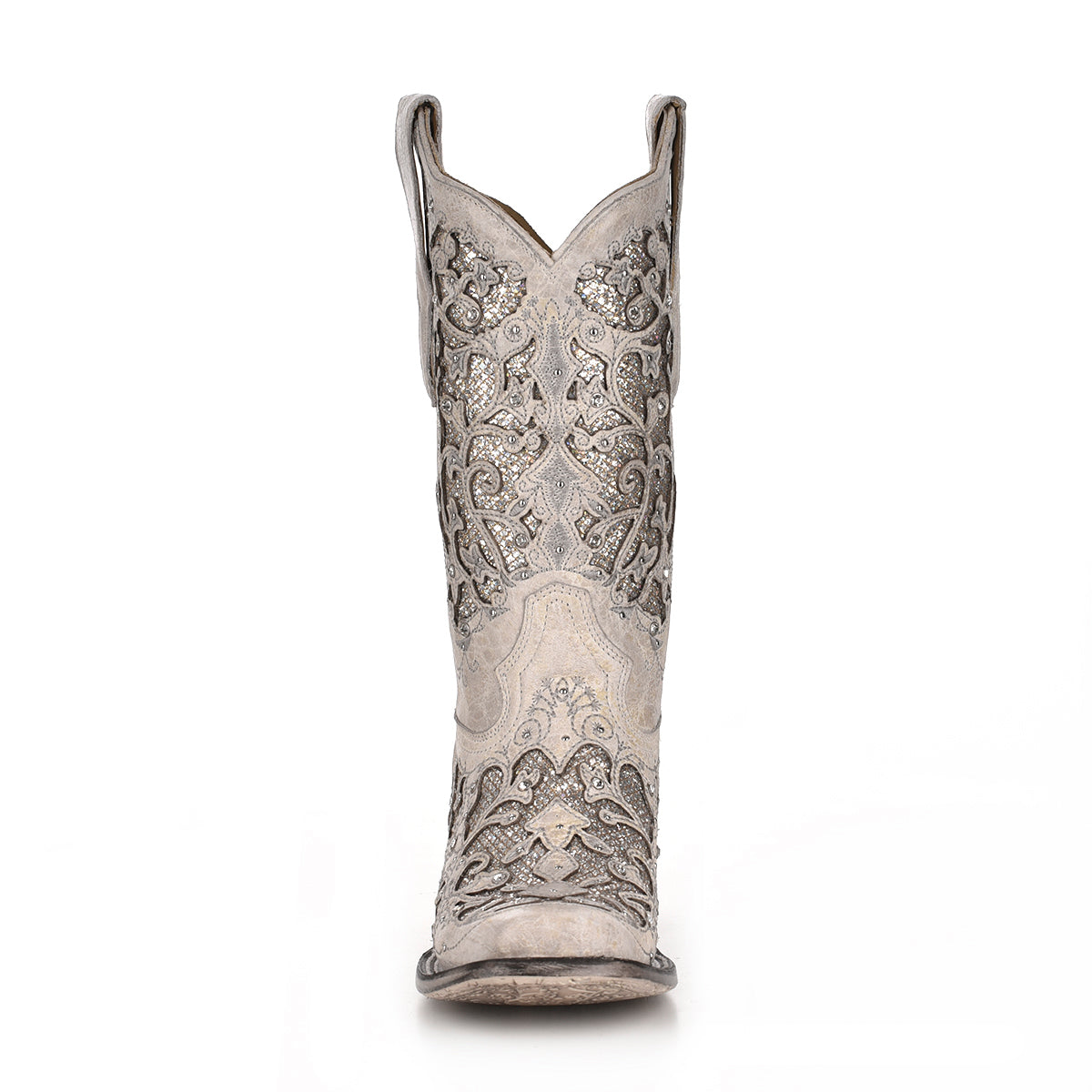 Corral White Glitter Inlay & Crystals Narrow Square Toe Boot