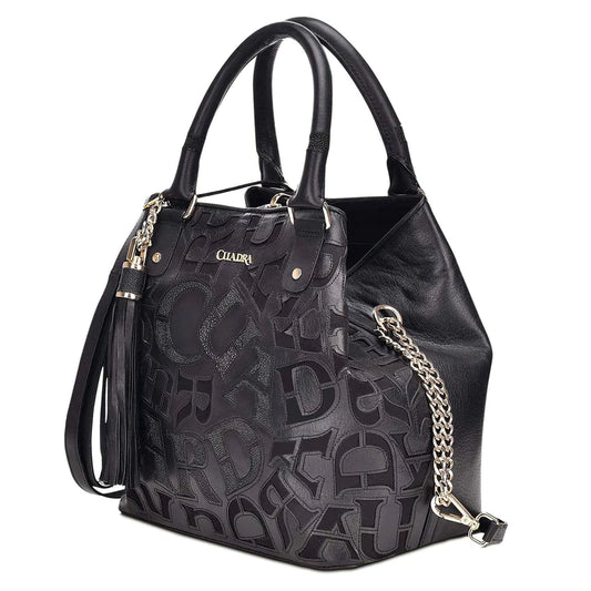 Cuadra Women's Stingray Laser Cut Black Leather Tote Bag