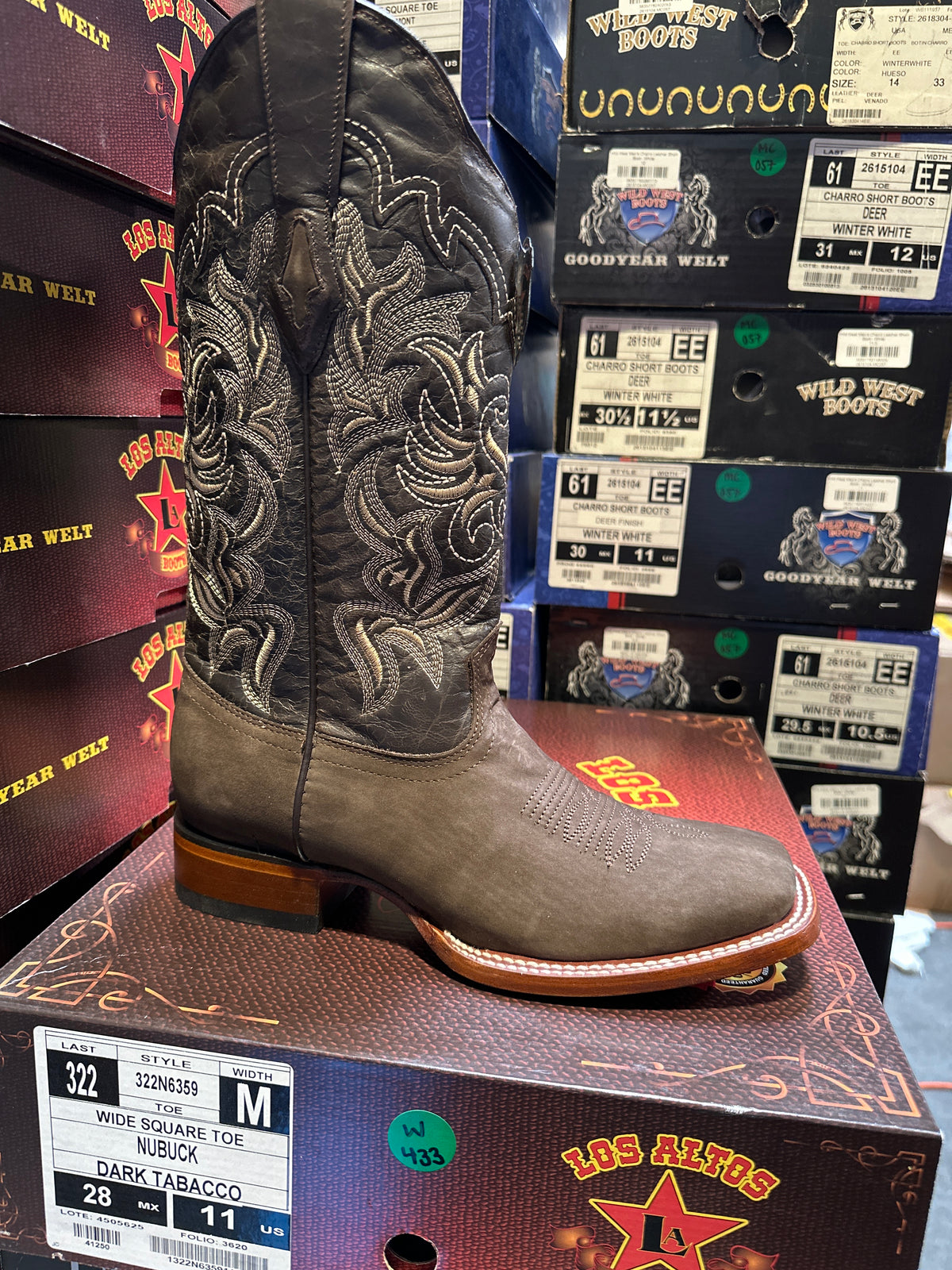 Los Altos Women's Nobuck Wide Square Toe Boot - Dark Tobacco