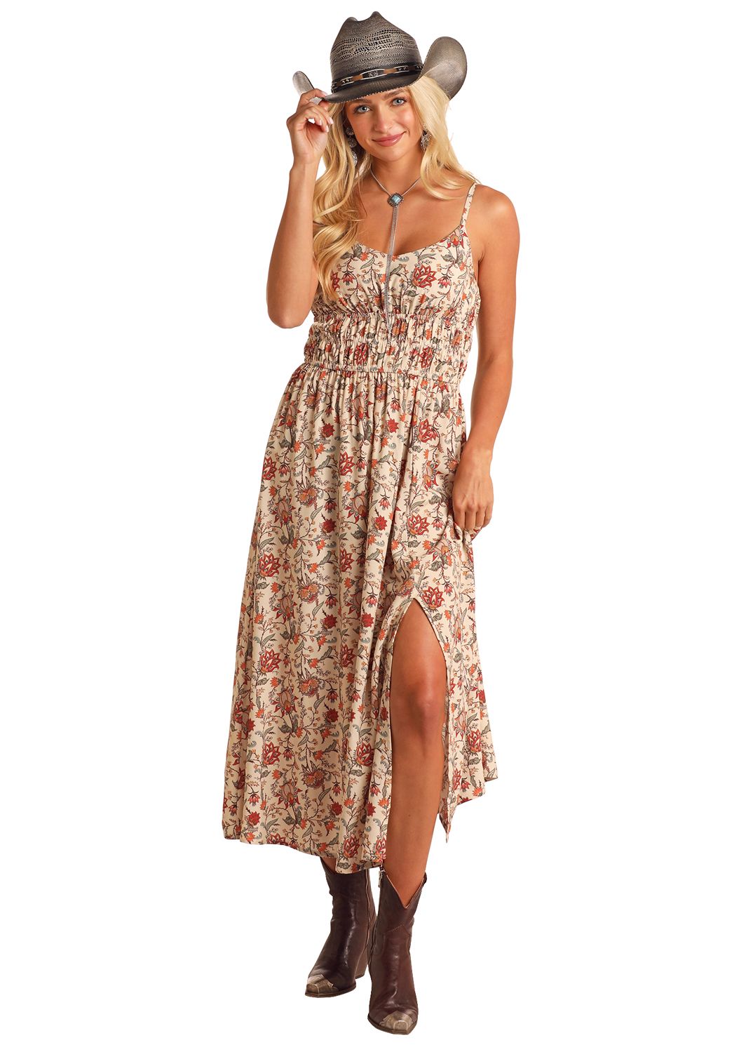 Rock & Roll Denim Women's Floral Print Sleeveless Midi Dress Rock & Roll Denim Women's Floral Print Sleeveless Midi Dress