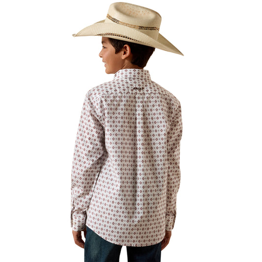 Ariat Boy's Team Dallas Long Sleeve Geo Print - White