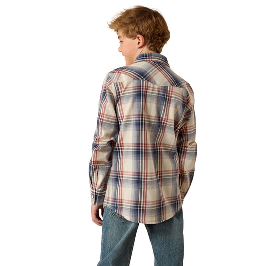 Ariat Boy's Retro Hawthorn Long Sleeve Button Down Shirt - Dawn Blue Plaid