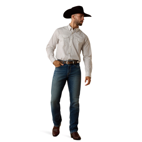 Ariat Men's Franz Fitted Long Sleeve Geo Print Shirt - White