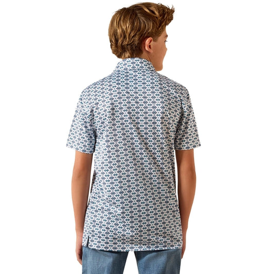 Ariat Boy's All Over Short Sleeve Print Polo - White Southwest Space