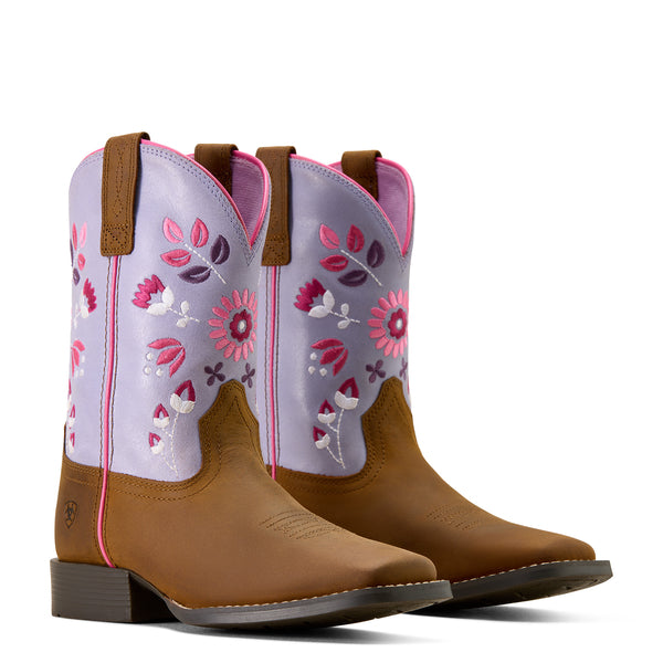 Ariat Kid's Wild Bloom Mystic Lavender Wide Square Toe Boot - Brown