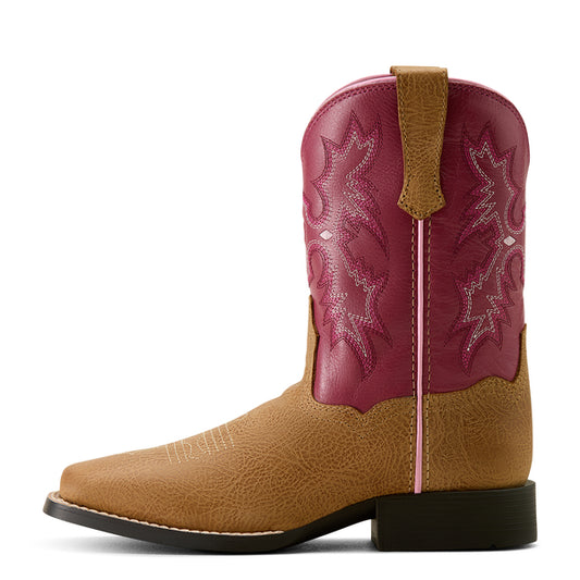 Ariat Kid's Tombstone Wide Square Toe Boot - Tan/Rose