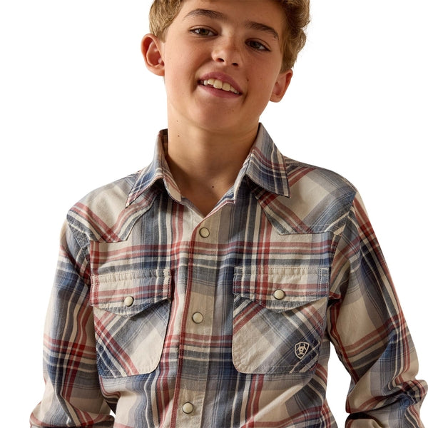Ariat Boy's Retro Hawthorn Long Sleeve Button Down Shirt - Dawn Blue Plaid