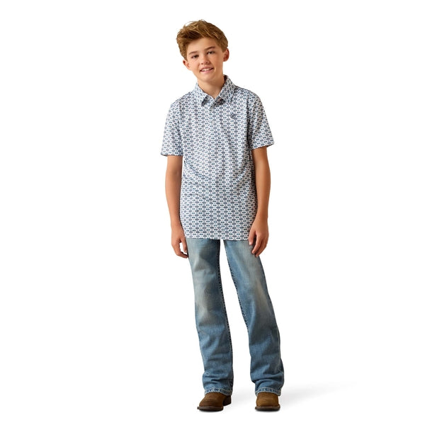 Ariat Boy's All Over Short Sleeve Print Polo - White Southwest Space