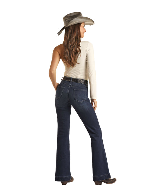 Rock & Roll Denim High Rise Relaxed Fit Trouser Jeans Dark Blue