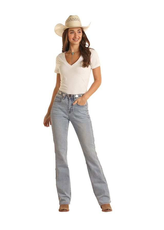 Rock & Roll Women's Denim High Rise Stretch Light Blue Bootcut Jean