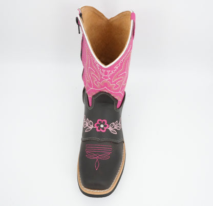 Chaparral Girl’s Crazy Brown/Pink Flower Stitched Boot