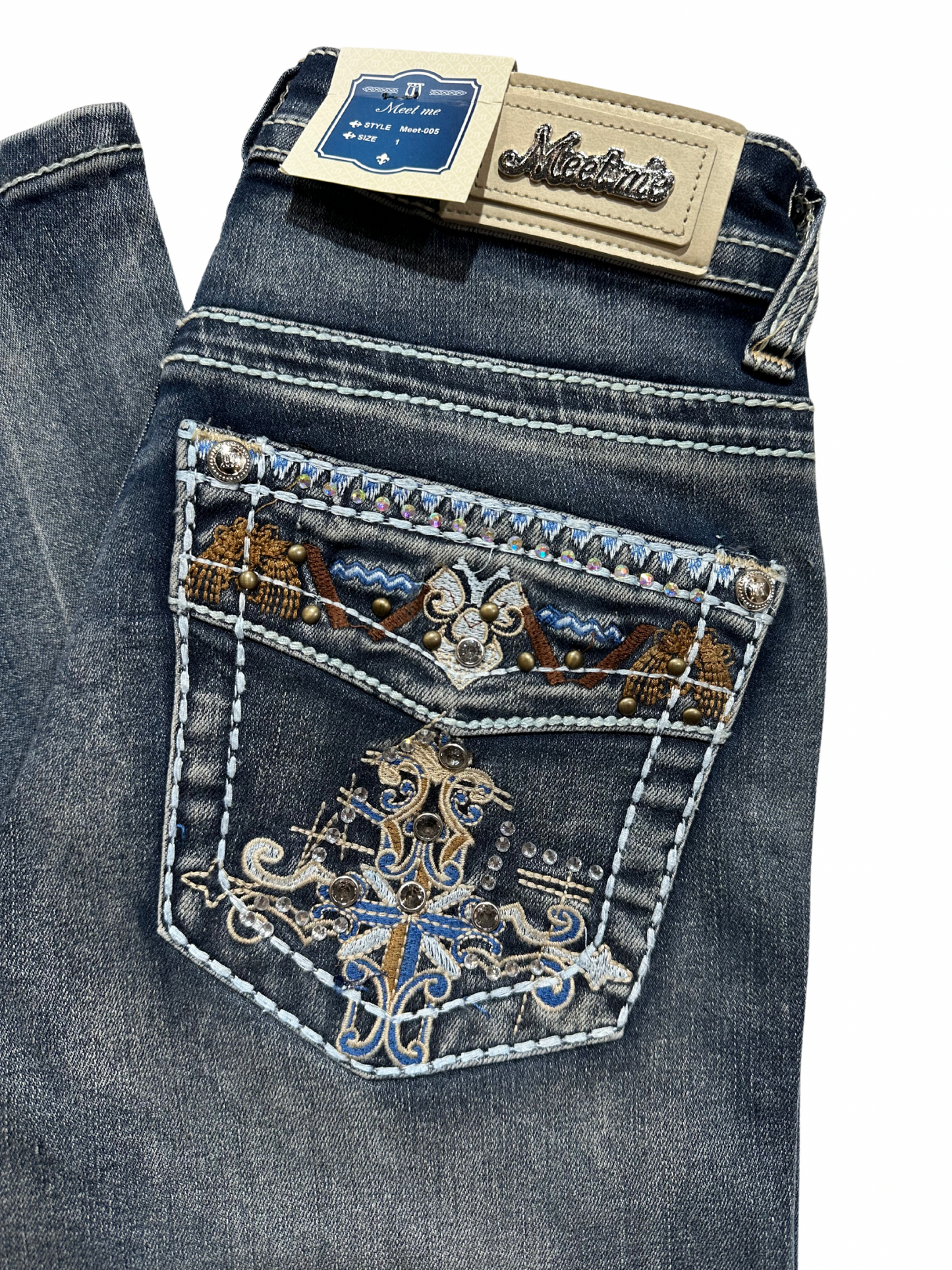 Meet Me Medium Blue Bling Royal Pocket Bootcut Jean