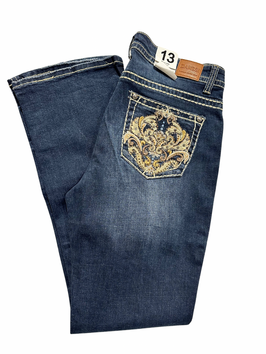 Danesi Floral Dark Blue Bling Pocket Gold Bootcut Jean