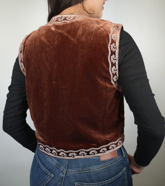 Blue B Women's Embroidered Velvet Western Vest - Brown