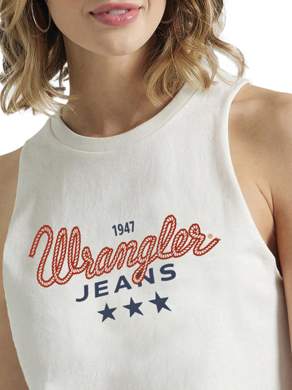 Wrangler Women's Festival Crop Graphic Tank Top Marshmallow