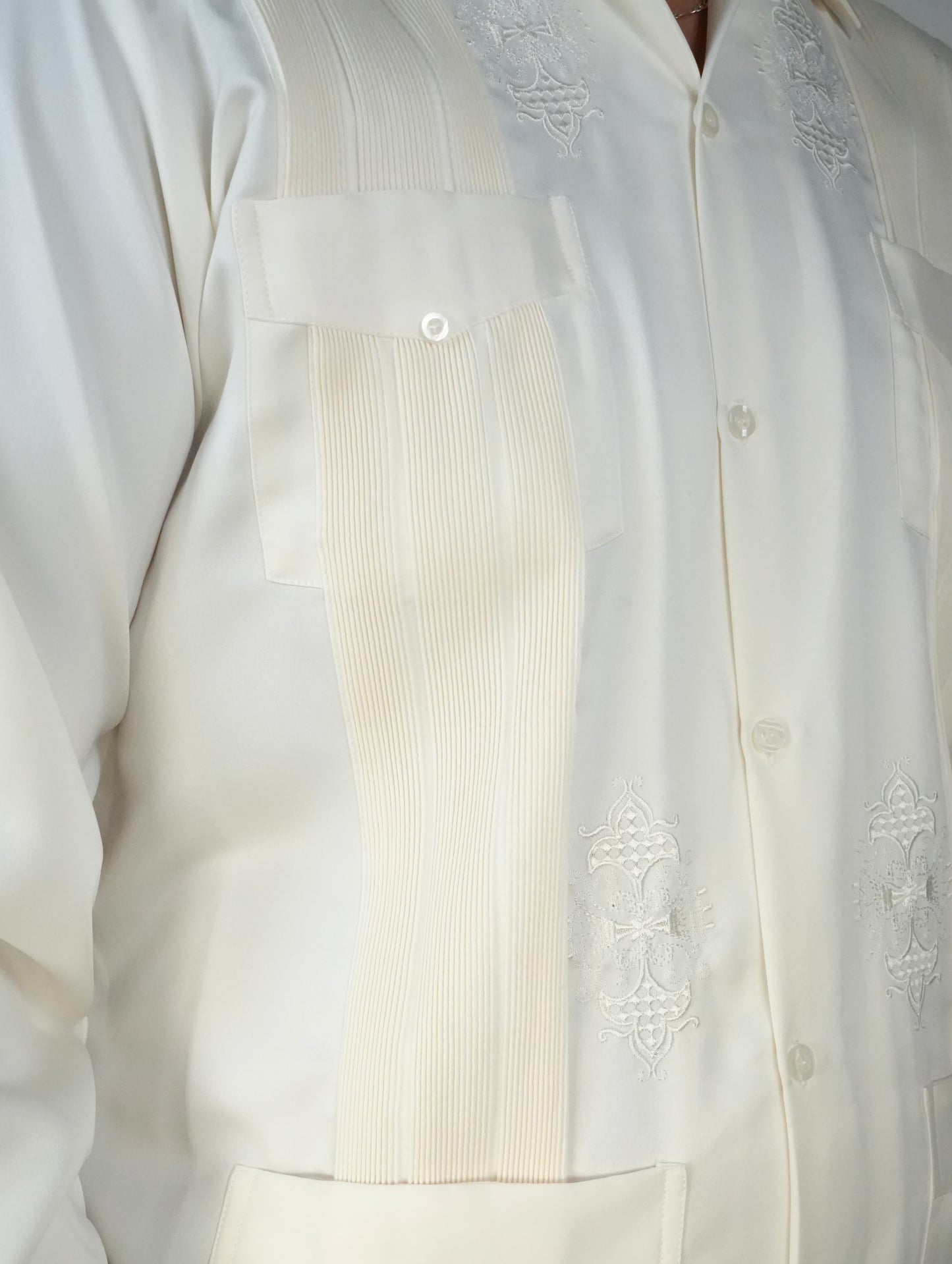 Copacabana Men's Long Sleeve Polyester Guayabera - Bone