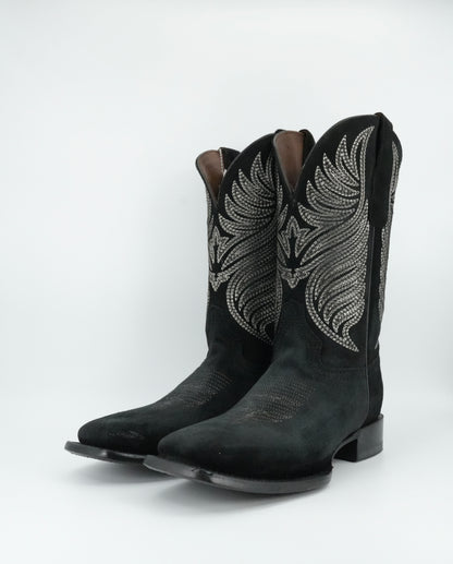 Circle G Men’s Embroidery Nobuck Black Wide Square Toe Boot