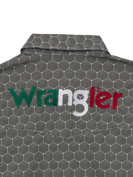 Wrangler Mexico Logo Grey Long Sleeve Button Down Shirt
