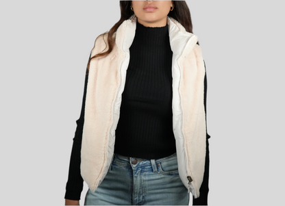 Blashe Reversable Fuzzy Zip Up Vest - Cream