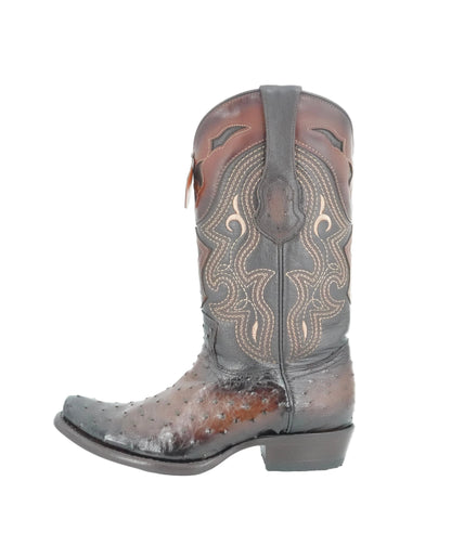 King Exotic Men's Ostrich Semi Round Toe Boot - Brown