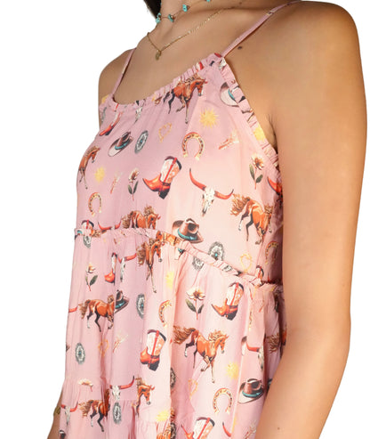 Rock & Roll Denim Girl's Western Print Dress - Rose/Mauve