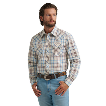 Wrangler Men's Long Sleeve Western Snap Shirt - Tan