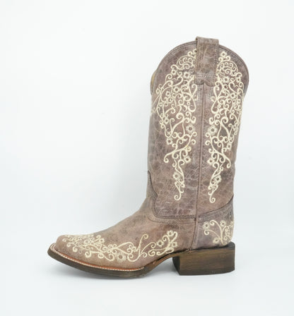 Corral Women’s Brown Bone Floral Square Toe Boot