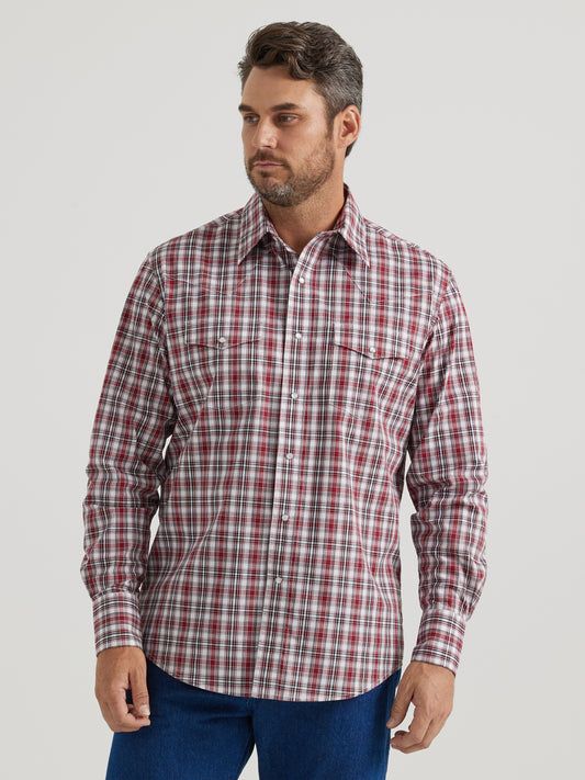 Wrangler Men's Wrinkle Resist Long Sleeve Western Snap Shirt Red Plaid