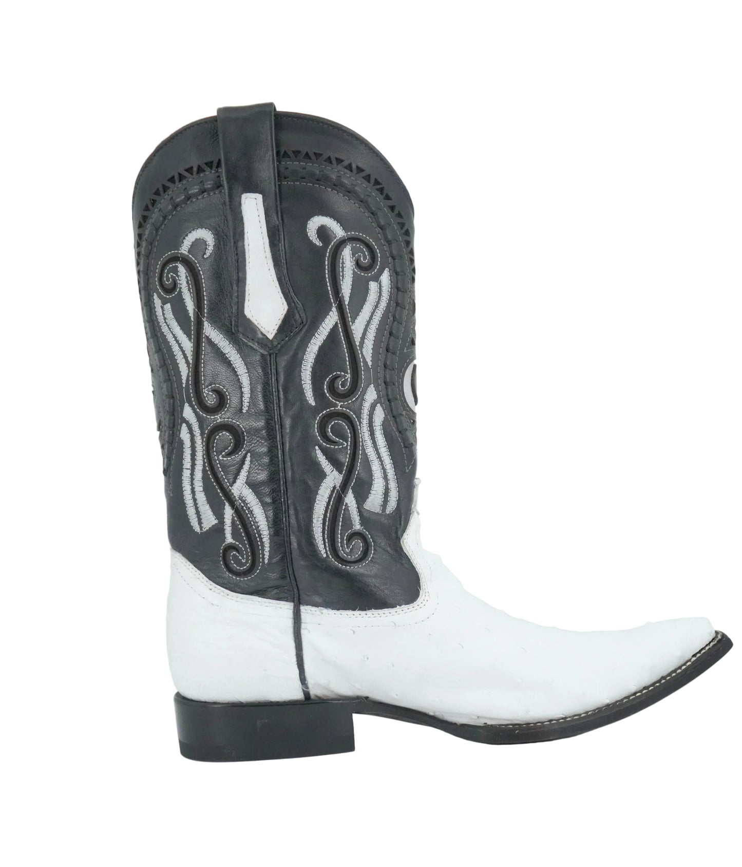 Cuadra Men's Genuine Ostrich Snip Toe Boot - Black and White