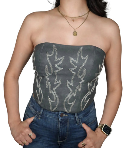 Women's Beckee PU Vegan Leather Western Corset Top - Charcoal