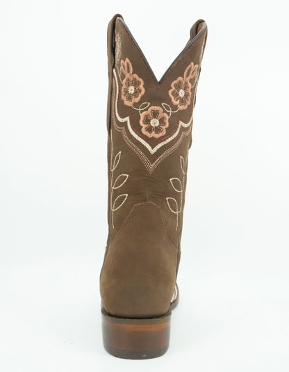 Centenario Women's Camel Nobuck Floral Wide Square Toe Boot