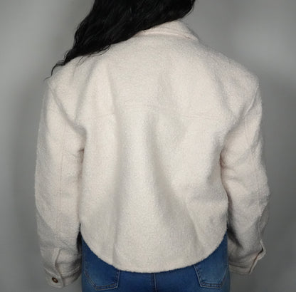 Women’s Fray Faux Sherpa Cropped Shaket - Oatmeal