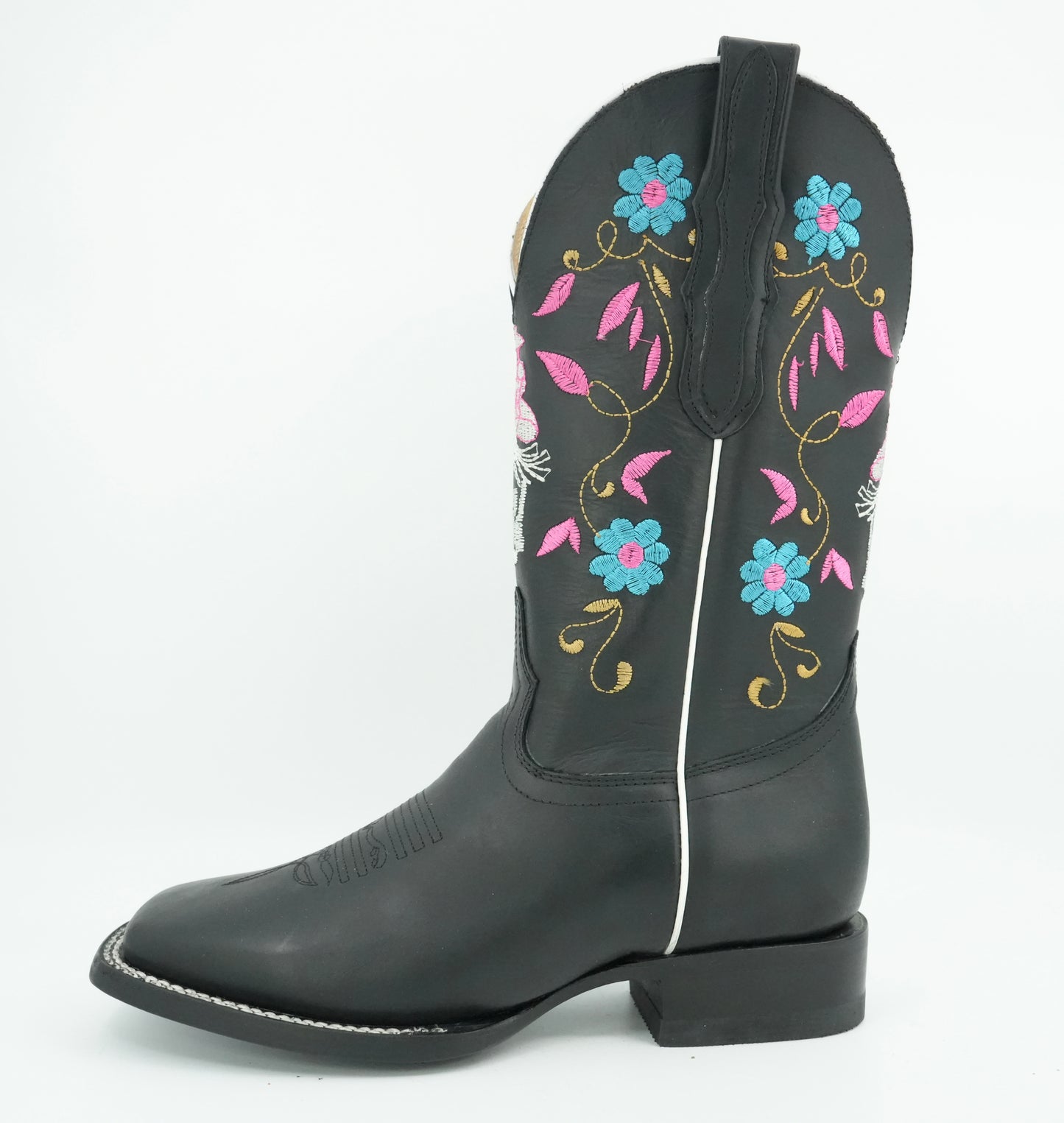 El General Women's Black Grasso Floral Wide Square Toe Boot