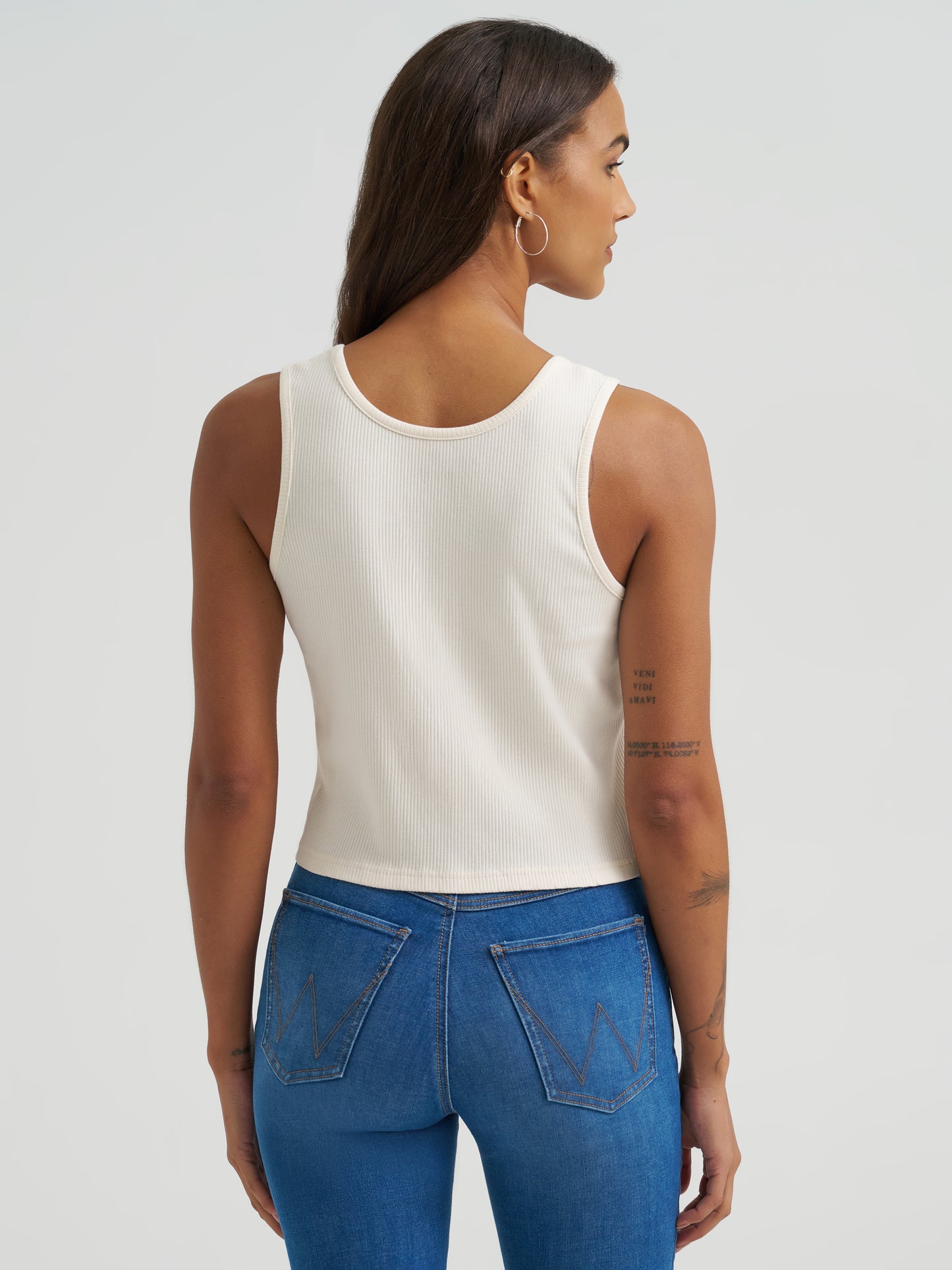 Wrangler Retro Women's Triangle Logo Graphic Ribbed Tank - Whisper White