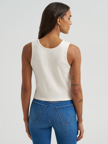 Wrangler Retro Women's Triangle Logo Graphic Ribbed Tank - Whisper White
