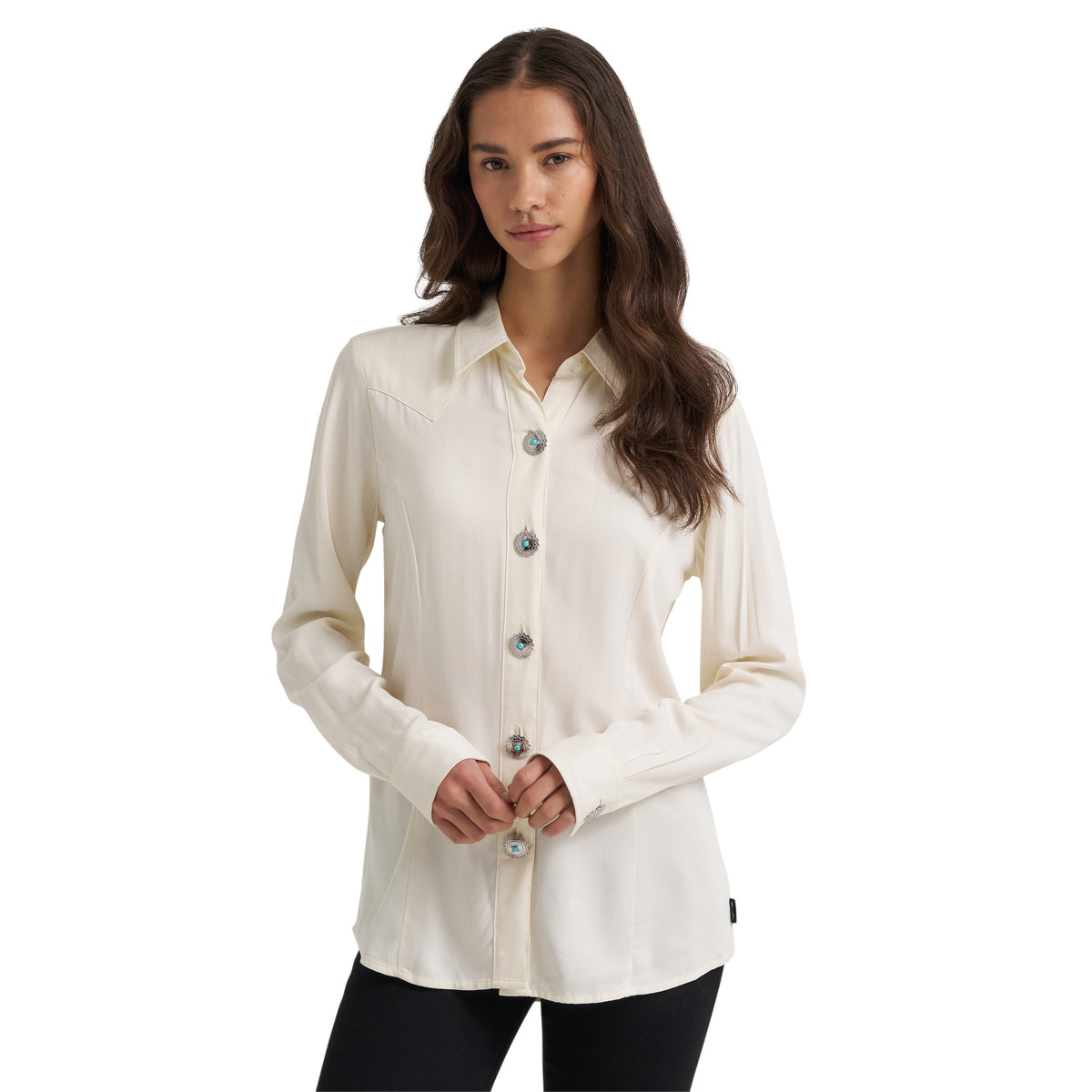 Wrangler Women's Slim Concho Button Shirt - White