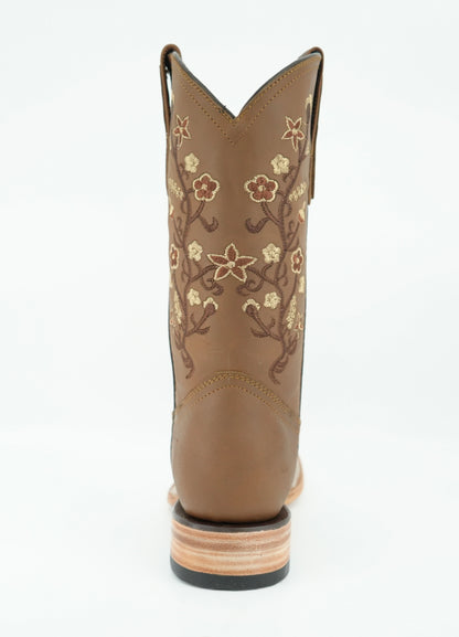 Centenario Women's Papaya Embroidered Floral Wide Square Toe Boot