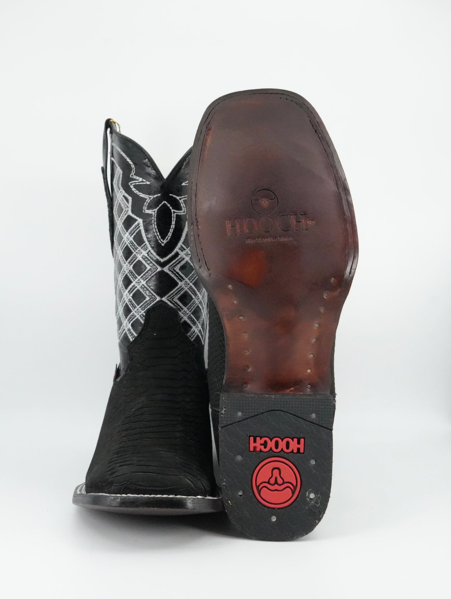Hooch Men's Nobuck Black Python Print Square Toe Boot