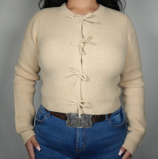 Ijoah Women’s Front Bow Detail Sweater - Natural