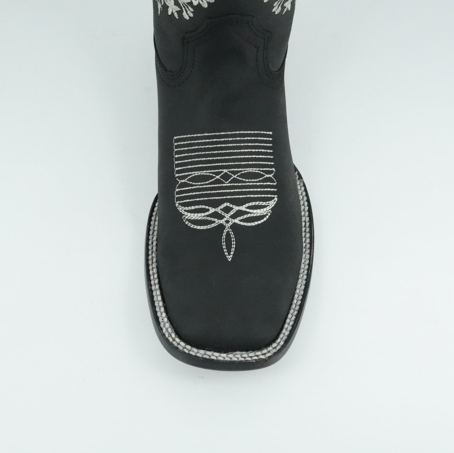 Centenario Women's Black Floral Embroidered Wide Square Toe Boot